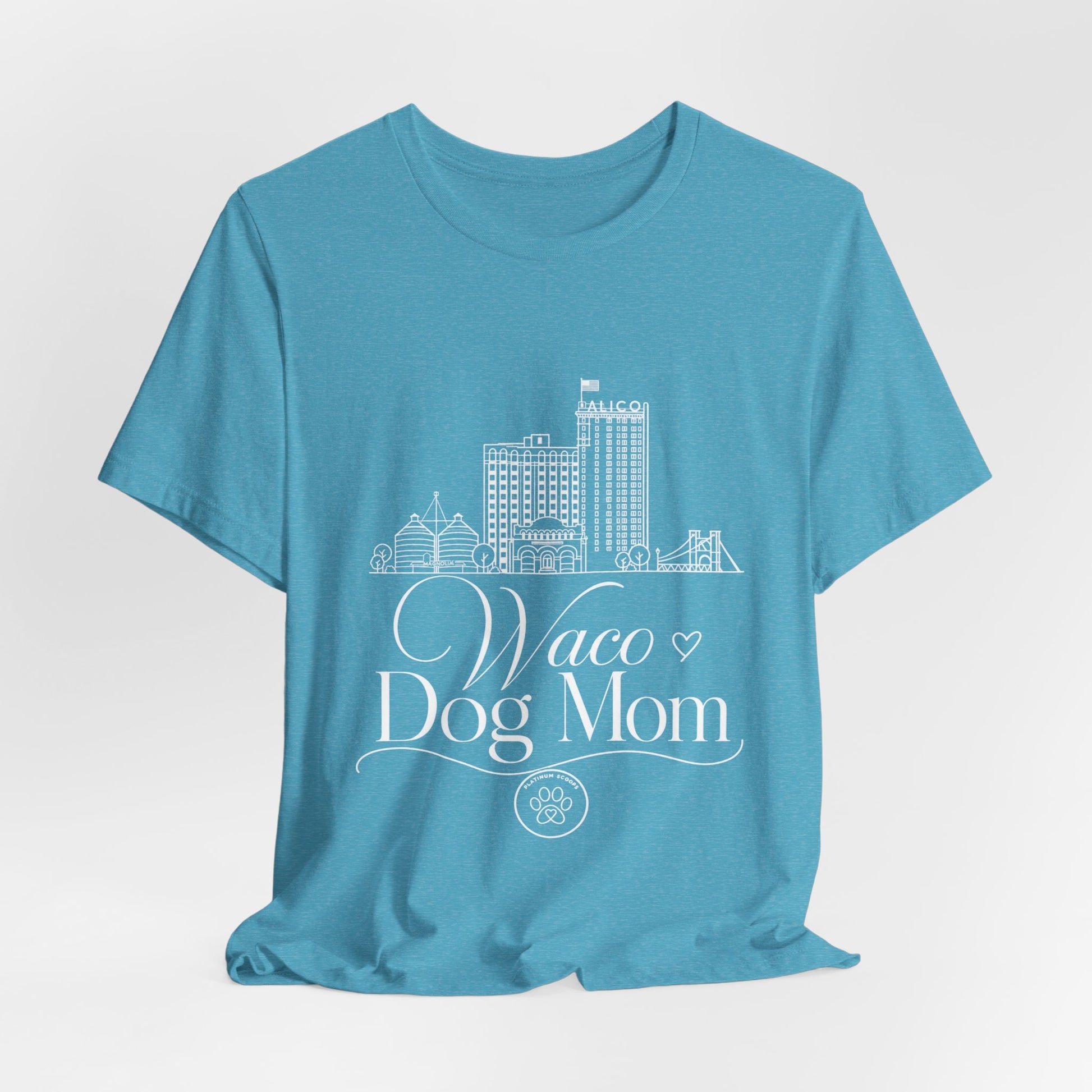 Waco Dog Mom Tee — dog mom Waco skyline artwork, packaging or scale reference